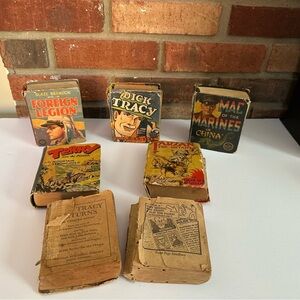 Vtg 7Pc Lot Big Little Book Dick Tracy Tarzan Foreign Legion Mac Of The Marines